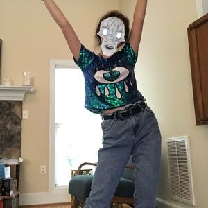 Sequined Eye Cropped Top